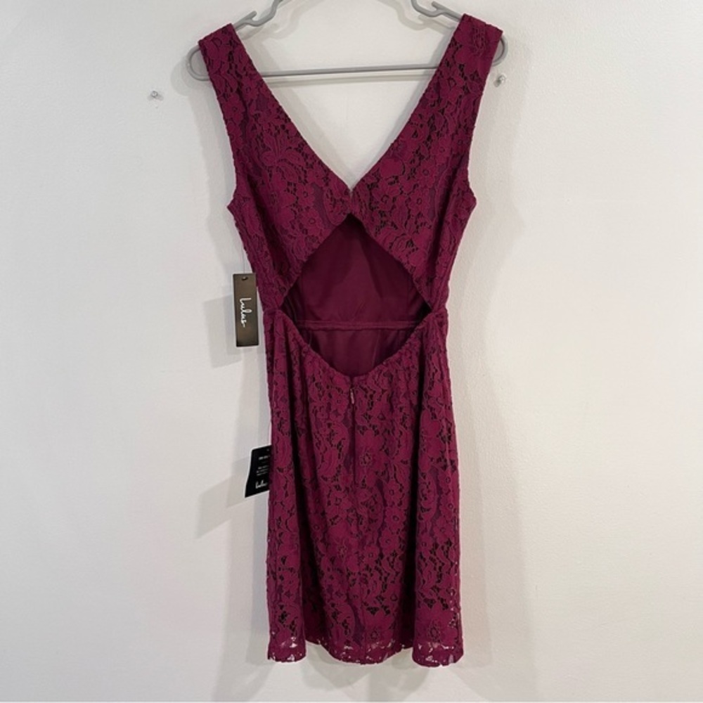 NWT Lulus Nevaeh Burgundy Lace Cutout Sleeveless Mini Dress SMALL - Picture 6 of 11